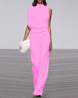 Isabel - Eleganter Jumpsuit mit Stehkragen in Rosa