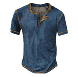 Lässiges Henley Oberteil Im Retro Farbblock Stil für Herren in Marineblau 2