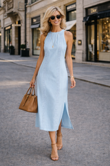 Johanna – Ärmelloses Midikleid mit Spitzendetails in Blau