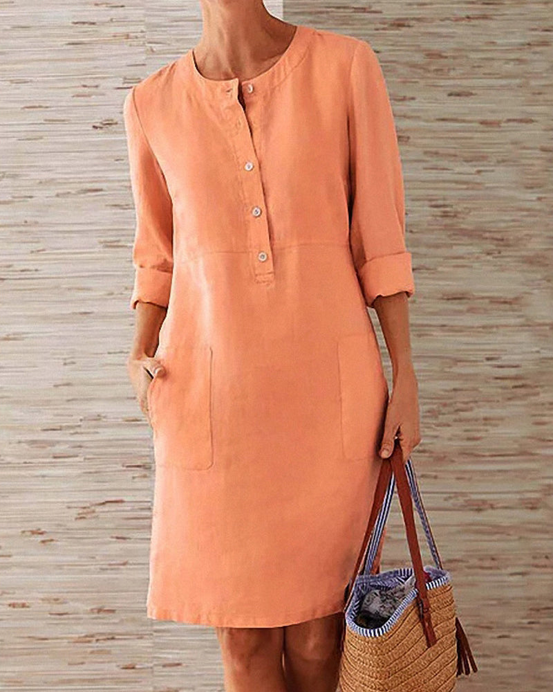 Merina - Elegante Knöpfe Schlichtes Kleid