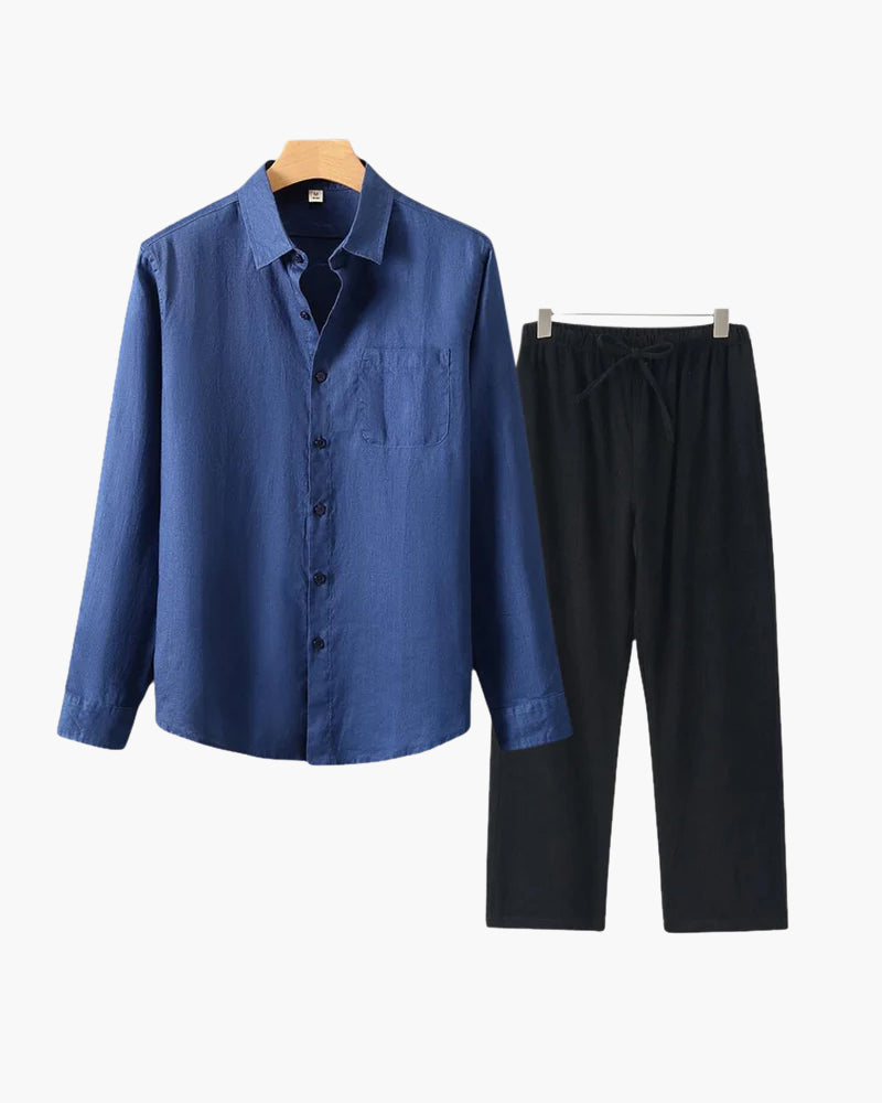 Christopher | Lange Ärmel Hemd & Hose Zweiteiliges Leinen-Set Herren-Sommer-Outfit