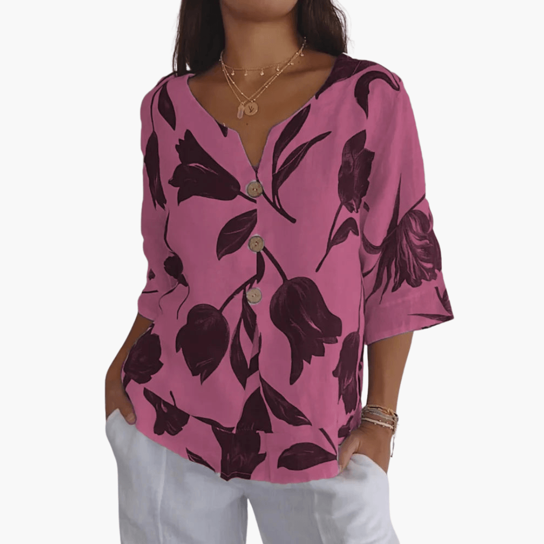 Damen Bluse mit Blumenmuster – Sommer V-Ausschnitt Top