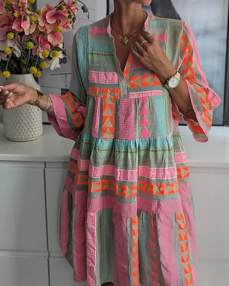 Damen Stilvolles Geometrisches Kleid | Elegantes Mini Kleid