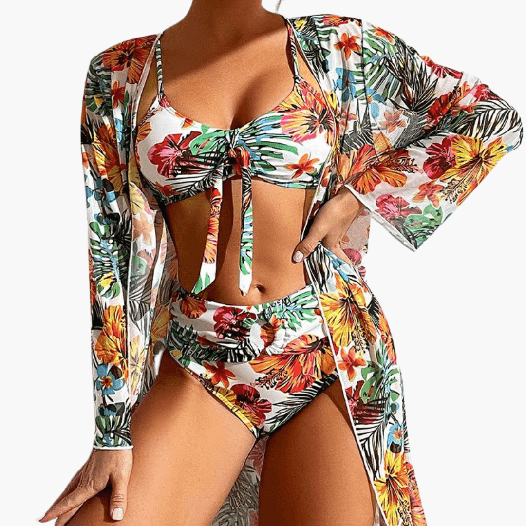 Bikini-Set mit Blumenmuster für Damen – inkl. Cover-Up