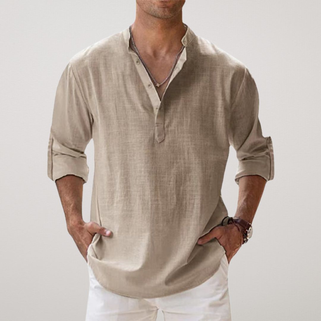 GUSTAV | HENLEY-SHIRT IM LEINEN-LOOK