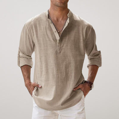 GUSTAV | HENLEY-SHIRT IM LEINEN-LOOK
