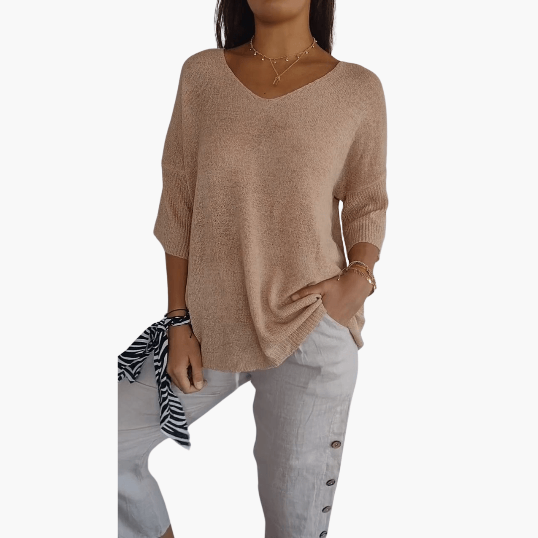 Damen V-Ausschnitt Top – Lockeres Sommeroberteil für Freizeit