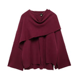 Bettina | Damen Eleganter Drapierter Cape-Mantel in Dunkelrot