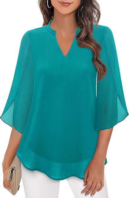 Marijana – Chiffon Bluse in A Linie Mit V-Ausschnitt