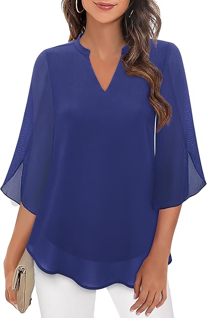 Marijana – Chiffon Bluse in A Linie Mit V-Ausschnitt