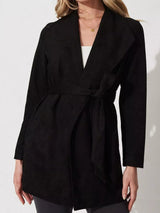 Weiche Wildlederjacke mit breitem Kragen - Celinne in Schwarz