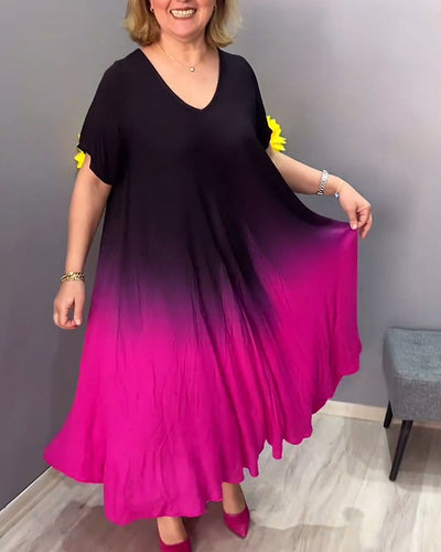Birgit - Lässiges Ombre-Maxikleid mit V-Ausschnitt