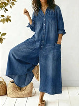 Aminta - weitbeiniger Denim-Jumpsuit in Blau