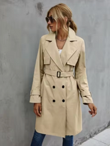 Andrea | Damenmode Doppelreihiger Trenchcoat in Khaki