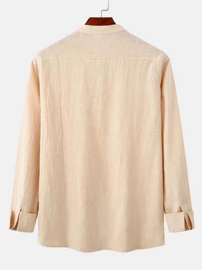 Langärmeliges Hemd mit Stehkragen in Leinenoptik und Leinenhose mit geradem Bein