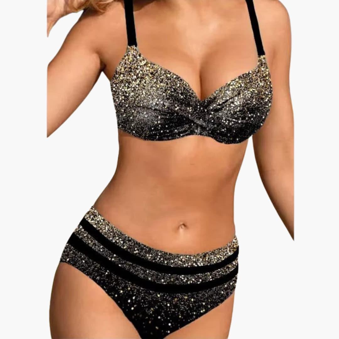 Damen Bikini Set mit Tropenprint – Hoher Bund und Bügel