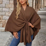 Veronika | Damen Oberteil im Cape-Stil mit Frontknoten in Braun