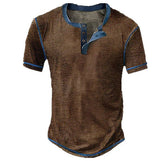 Lässiges Henley Oberteil Im Retro Farbblock Stil für Herren in Braun