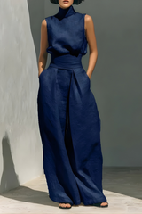 Nerina - Ärmelloser Jumpsuit mit weitem Bein in Dunkelblau