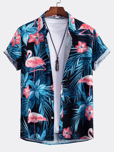 Shirt mit Flamingo-Knopfleiste und Badeanzug mit tropischem Muster