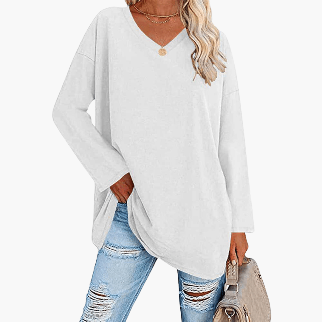Damen oversized V-Ausschnitt Langarmshirt – Bequem & lässig