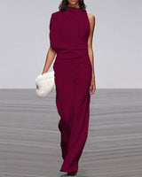 Isabel - Eleganter Jumpsuit mit Stehkragen in Burgundisch