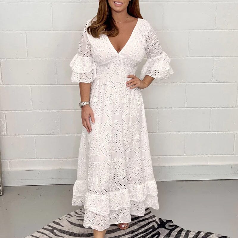 Tea - Midikleid mit Stickerei Anglaise