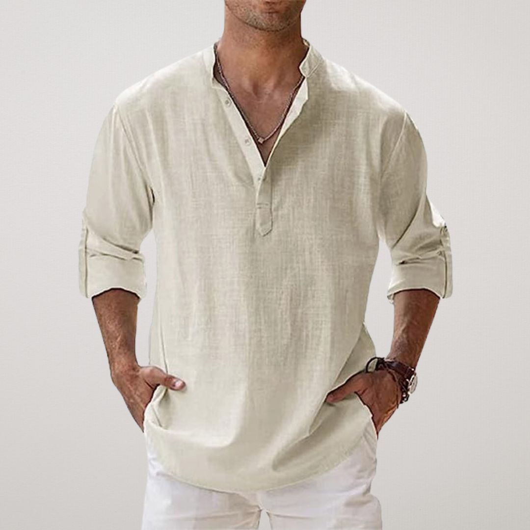 GUSTAV | HENLEY-SHIRT IM LEINEN-LOOK