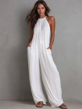 Rosira - Strukturierter Leinen-Jumpsuit in Weiß