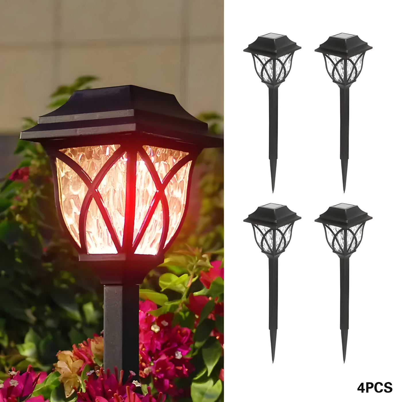 HexaGlow Licht – 4er-Set Retro Quadratische Garten Solarleuchten