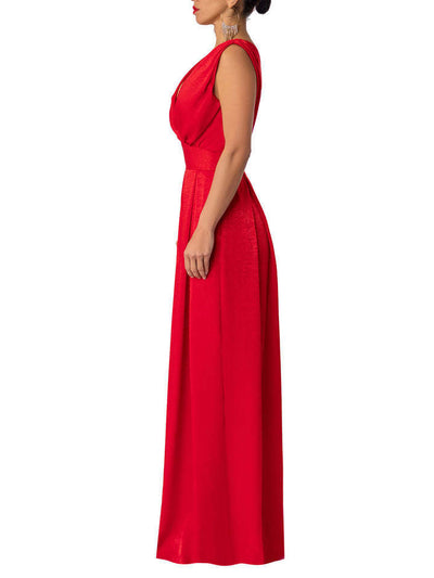 Solid Color And V-neck High Waist Wide Leg Jumpsuit