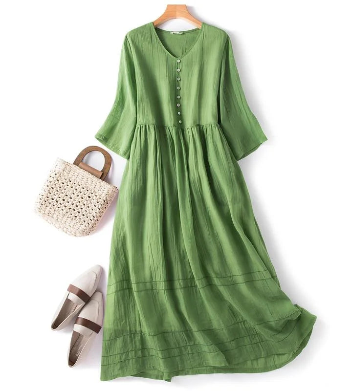 Kandrea Stylisches Damenkleid aus Baumwolle und Leinen