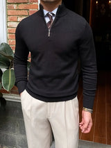 Bequemer Herrenpullover mit Halbzip - Leonardo in Schwarz