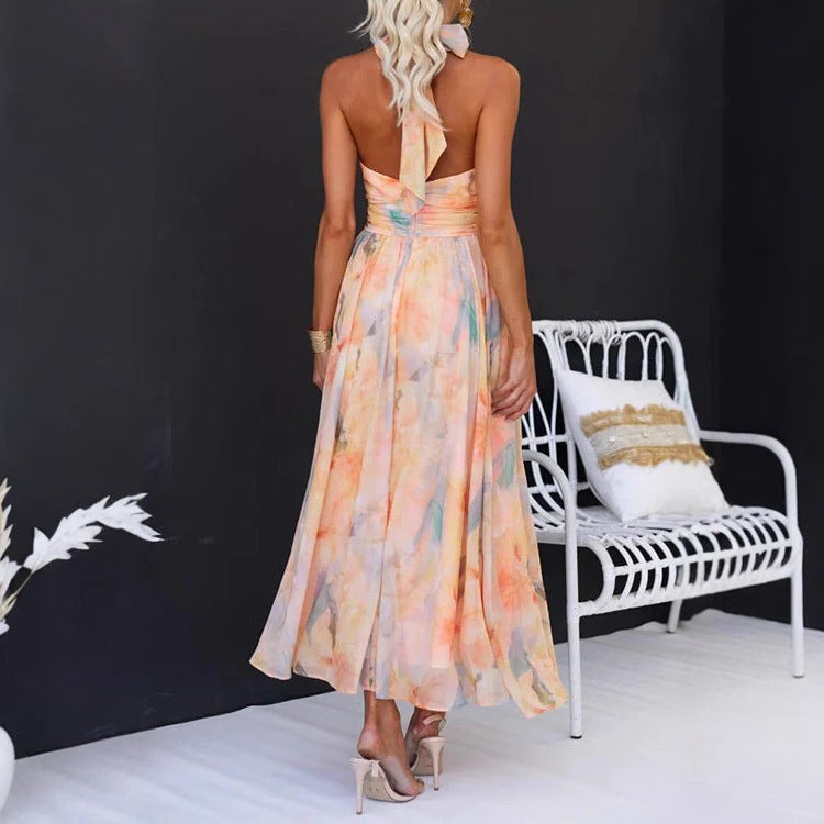 Rückenfreies Sommerkleid – Coral Print