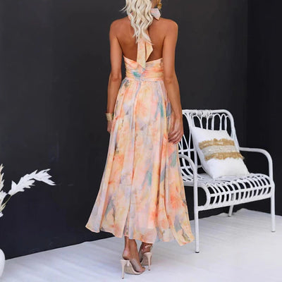 Rückenfreies Sommerkleid – Coral Print