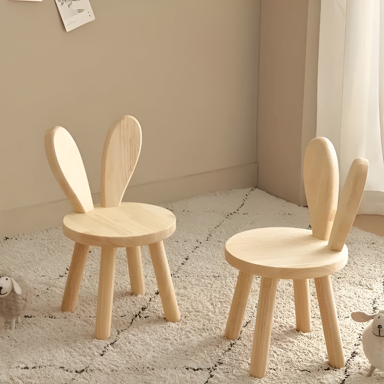 BunnyCraft Hocker - Nordischer Holz-Hocker mit Hasenohren