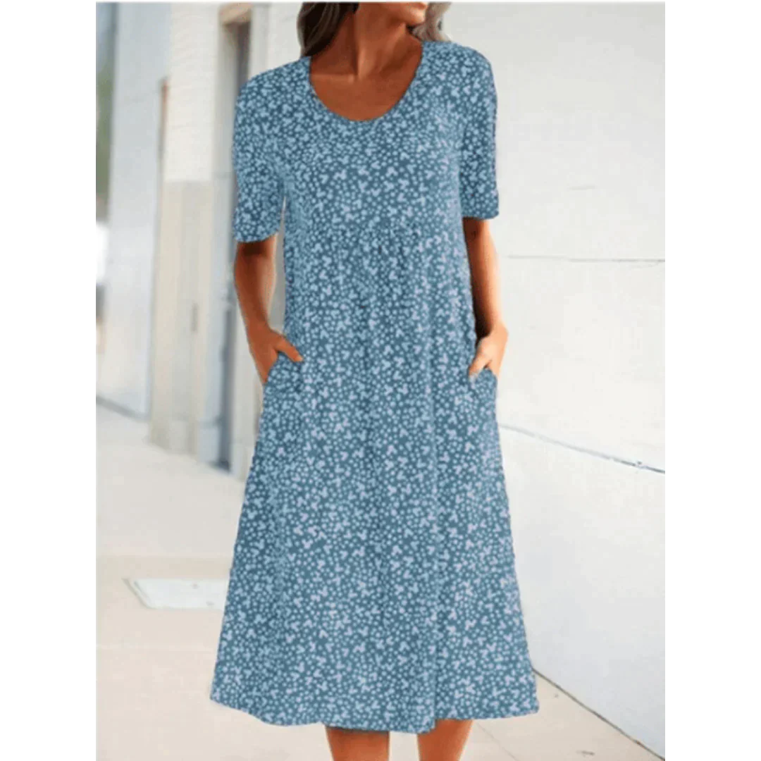 Jehaia - Lässiges Kleid mit Rundhalsausschnitt und Blumenmuster