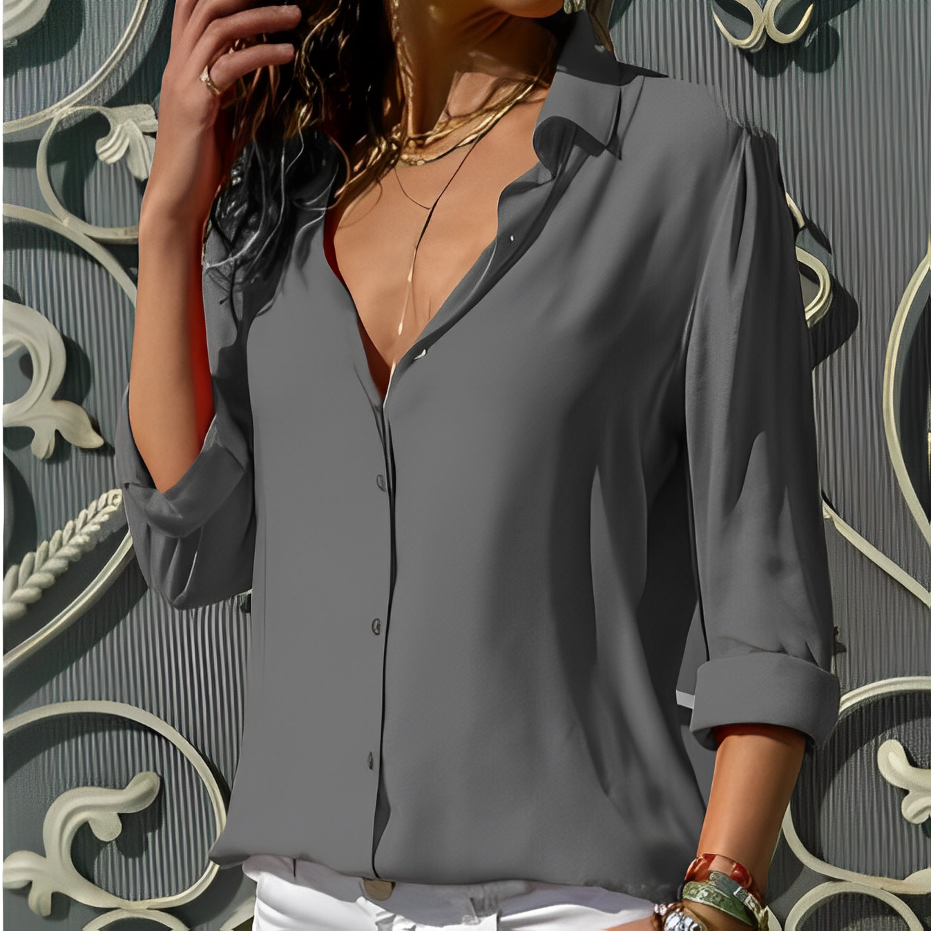 Odelia - Langärmlige Satinbluse für Damen