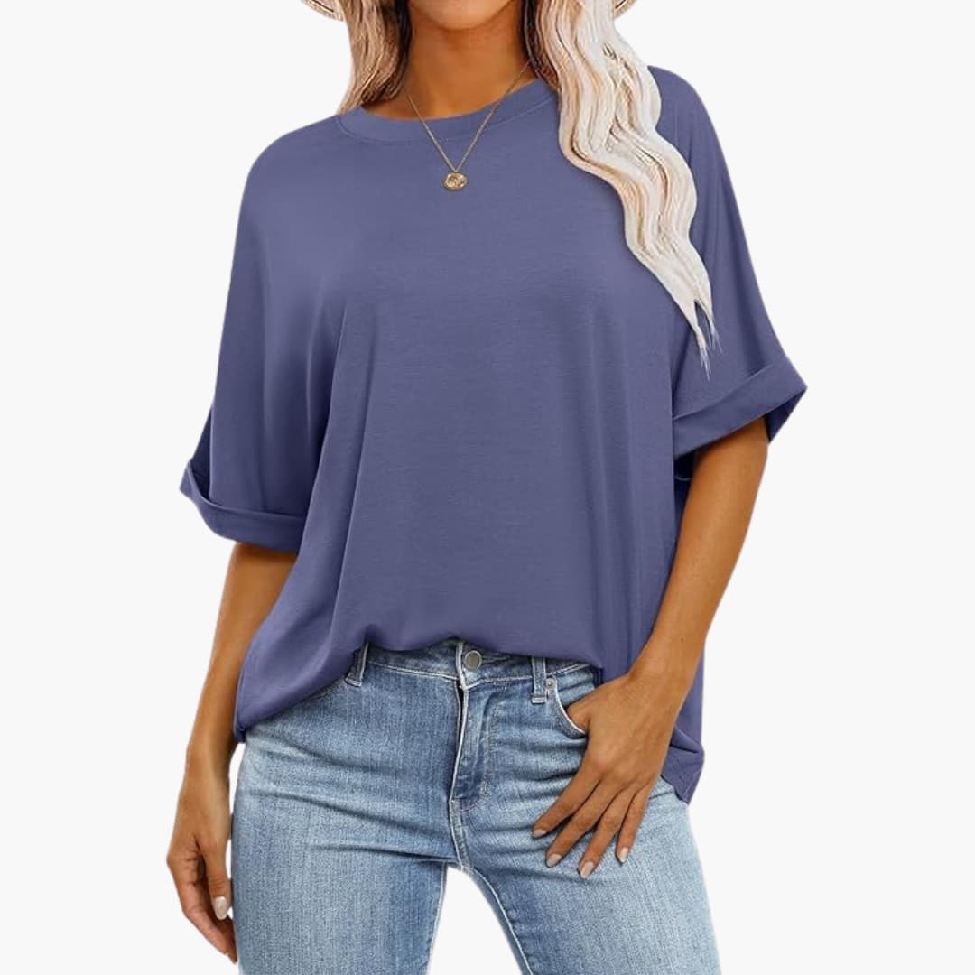 Damen Oversize T-Shirt mit Rundhalsausschnitt und kurzen Ärmeln
