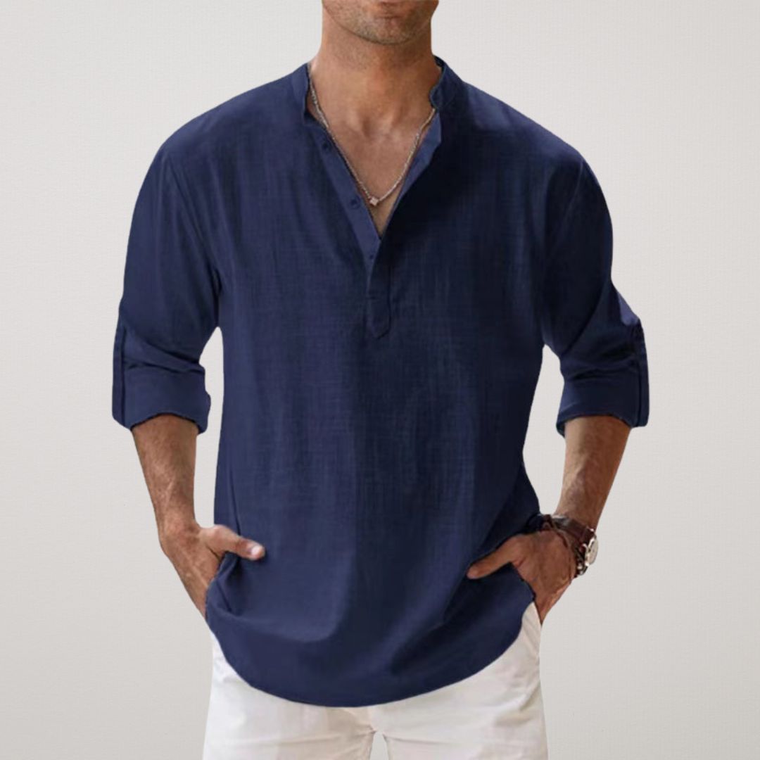 GUSTAV | HENLEY-SHIRT IM LEINEN-LOOK