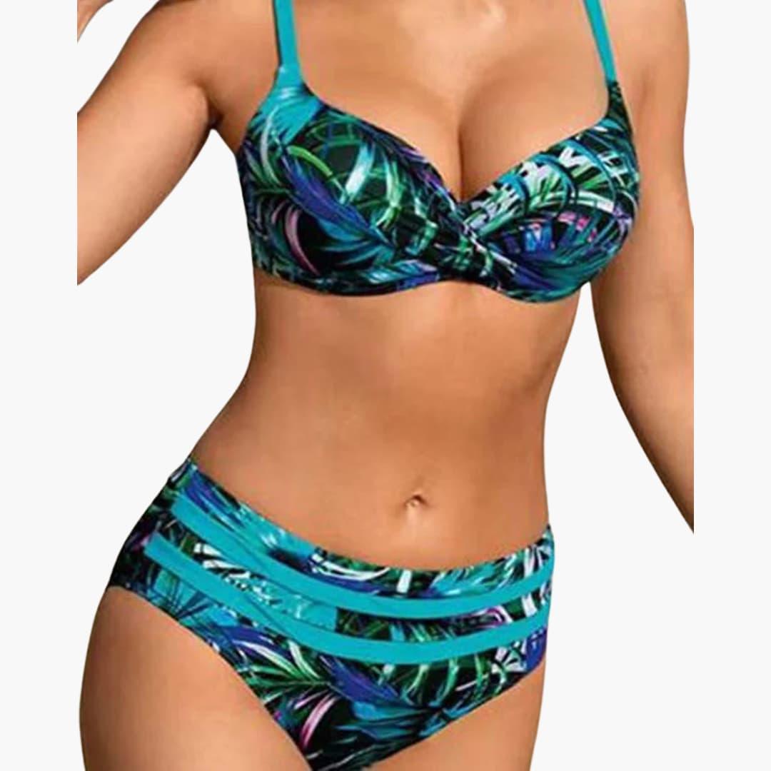 Damen Bikini Set mit Tropenprint – Hoher Bund und Bügel