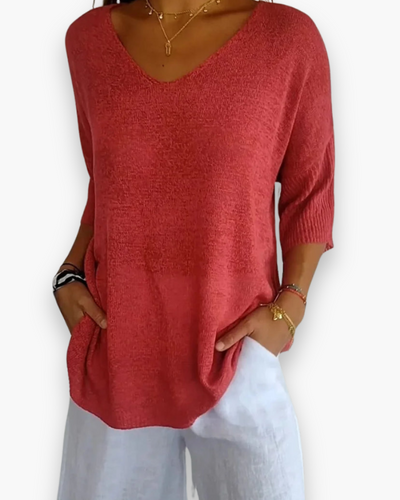 Damen Bequemes V-Ausschnitt Top | Vielseitig und Stilvoll