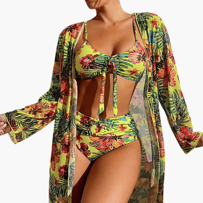 Bikini-Set mit Blumenmuster für Damen – inkl. Cover-Up