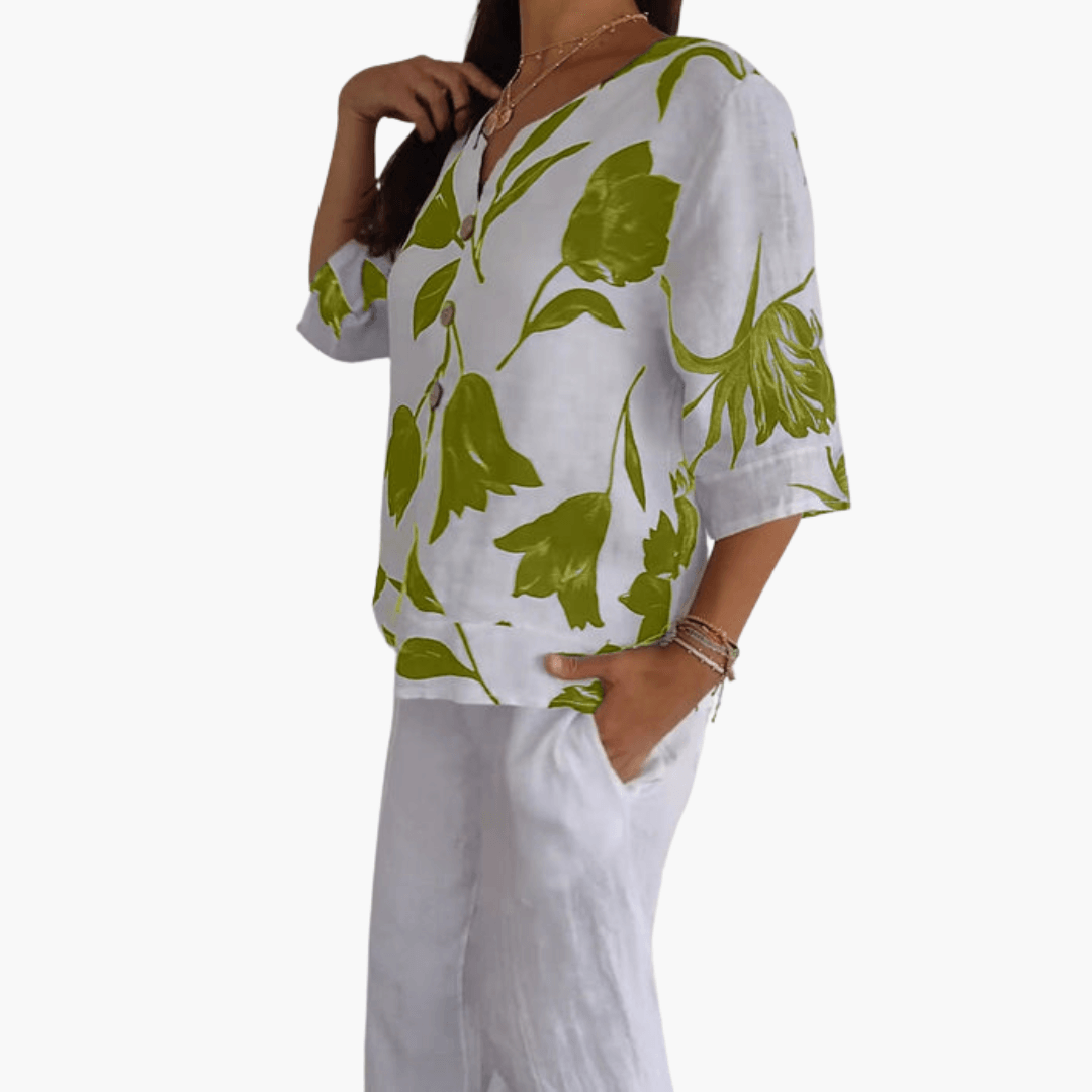 Damen Bluse mit Blumenmuster – Sommer V-Ausschnitt Top