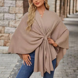 Veronika | Damen Oberteil im Cape-Stil mit Frontknoten in Beige