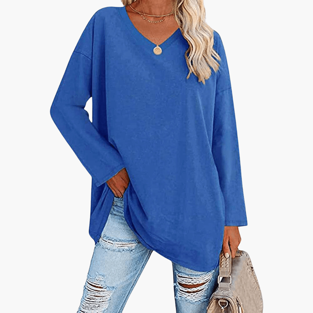 Damen oversized V-Ausschnitt Langarmshirt – Bequem & lässig