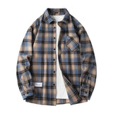 Ryder | Herren Flanellhemd Kariert Langarm Relaxed Fit Herbst in Blau-Beige