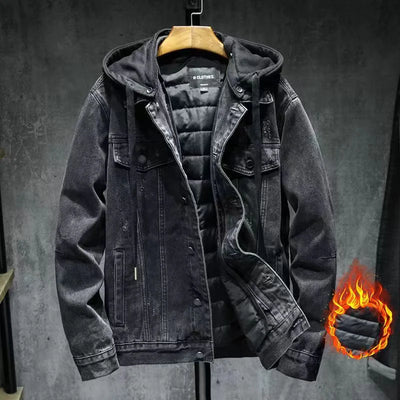Herren-Jeansjacke aus Baumwolle mit abnehmbarer Kapuze
