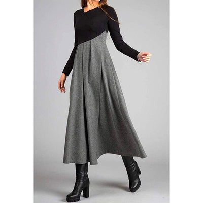 Jenina - Grau-Schwarzes Langarmkleid