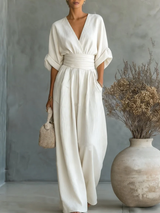 Ainslee - weicher, weit geschnittener Jumpsuit in Weiß